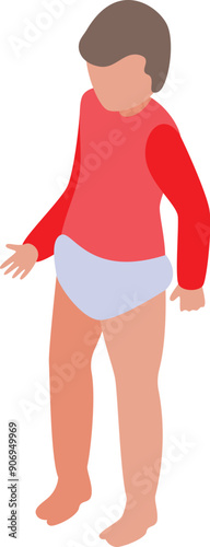 Illustration of a toddler boy wearing a red shirt and diaper standing