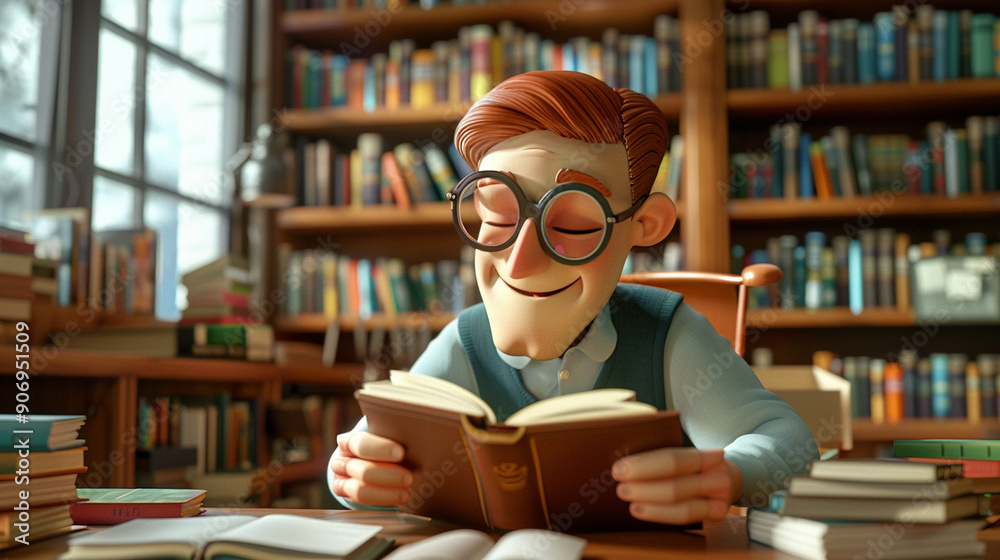 A librarian checking out books for a patron. Animated character, C4D model rendering, 3D rendering - Generative AI A librarian checking out books for a patron. Animated character, C4D model rendering, 3D rendering - Generative AI