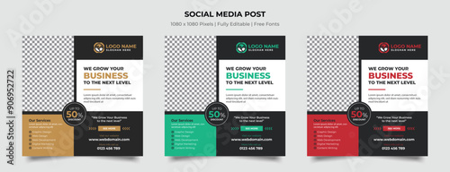 Editable minimal creative marketing agency social media post square banner template and web internet ads with Vector illustration and 3 colors