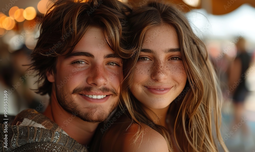 The happy couple smiled beautifully at Luna Park. The happy couple smiled beautifully at Luna Park.