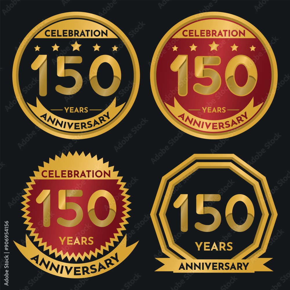 Fototapeta premium Celebration 150 Year Anniversary - Gold Seals, 4 Variations, Ruby and Transparent Seals.