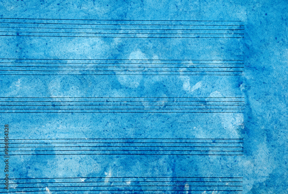 Obraz premium Blue Watercolor Music Sheet Abstract