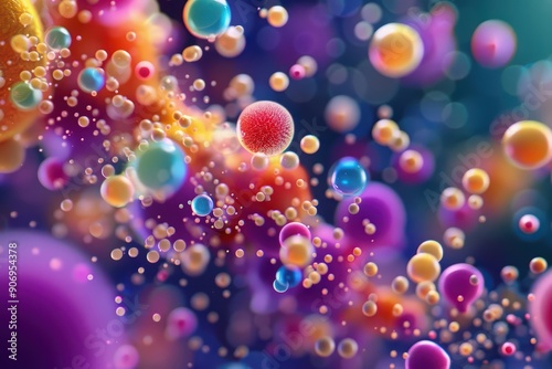 Colorful microorganisms erupting into a captivating scene, showcasing the wonders of science, with copy space