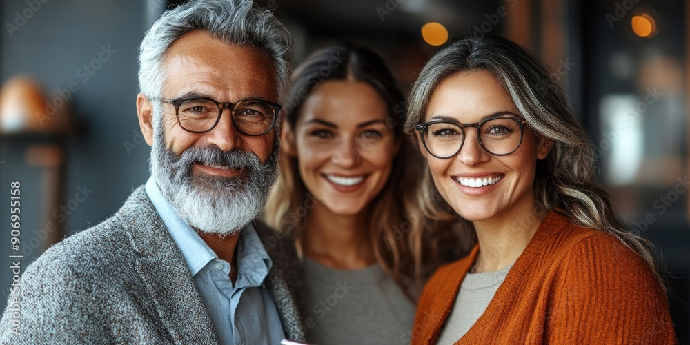 Obraz premium Three friends enjoy a cheerful moment in a cozy café, sharing laughter and conversation