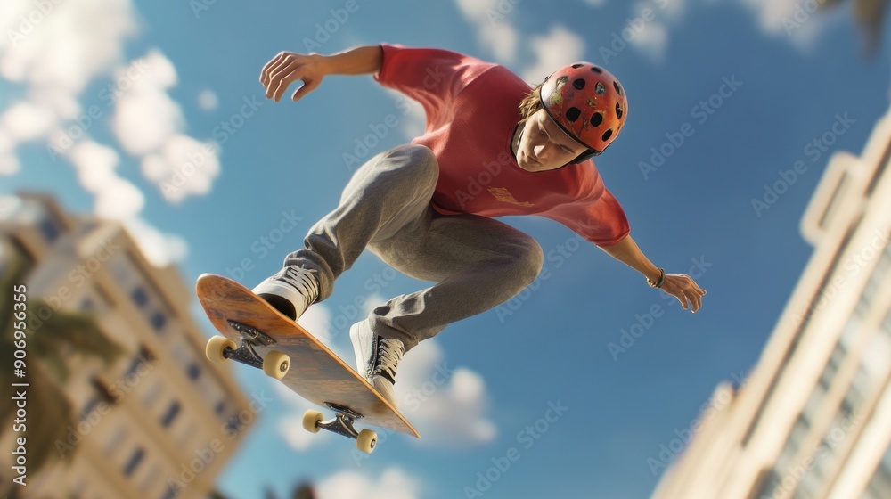 Fototapeta premium Young man people playing skateboard. Skateboarders focus on jumping in the air.