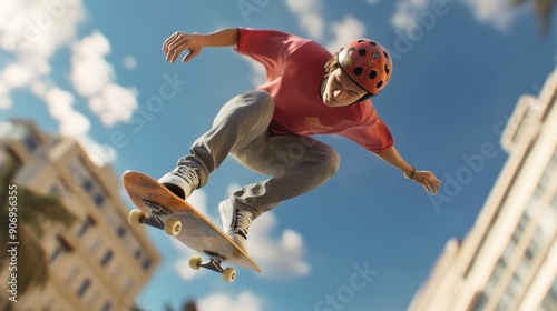 Young man people playing skateboard. Skateboarders focus on jumping in the air.