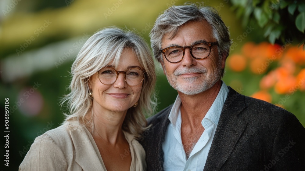 A couple enjoys a joyful moment together surrounded by colorful flowers A couple enjoys a joyful moment together surrounded by colorful flowers