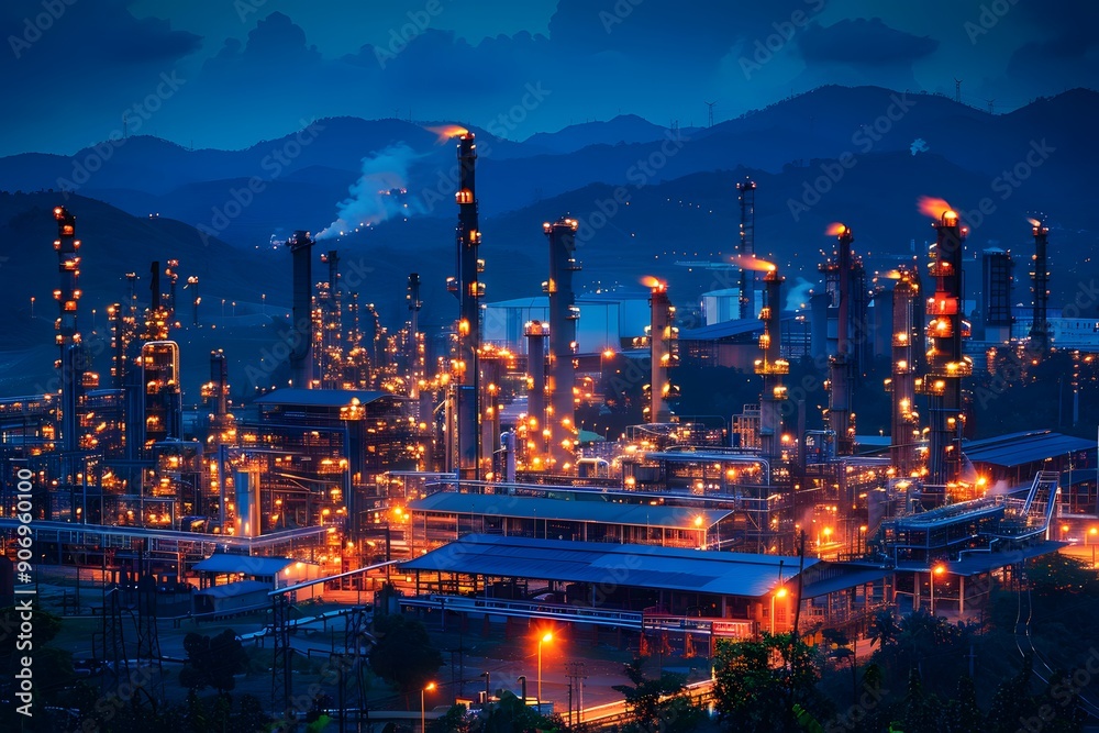 Obraz premium Illuminated Industrial Landscape at Dusk