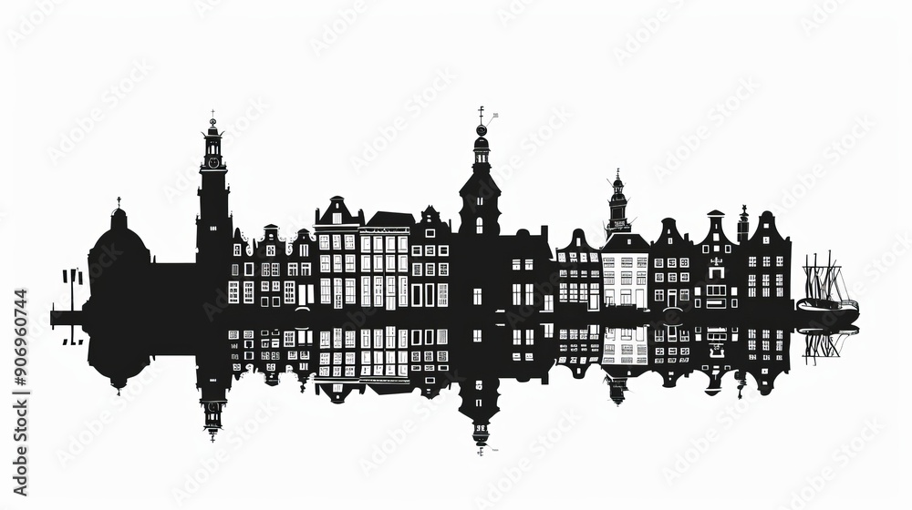 Fototapeta premium Monochrome silhouette of the Amsterdam skyline. Vector illustration.