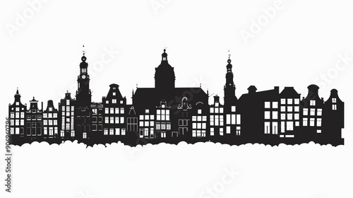 Monochrome silhouette of the Amsterdam skyline. Vector illustration.