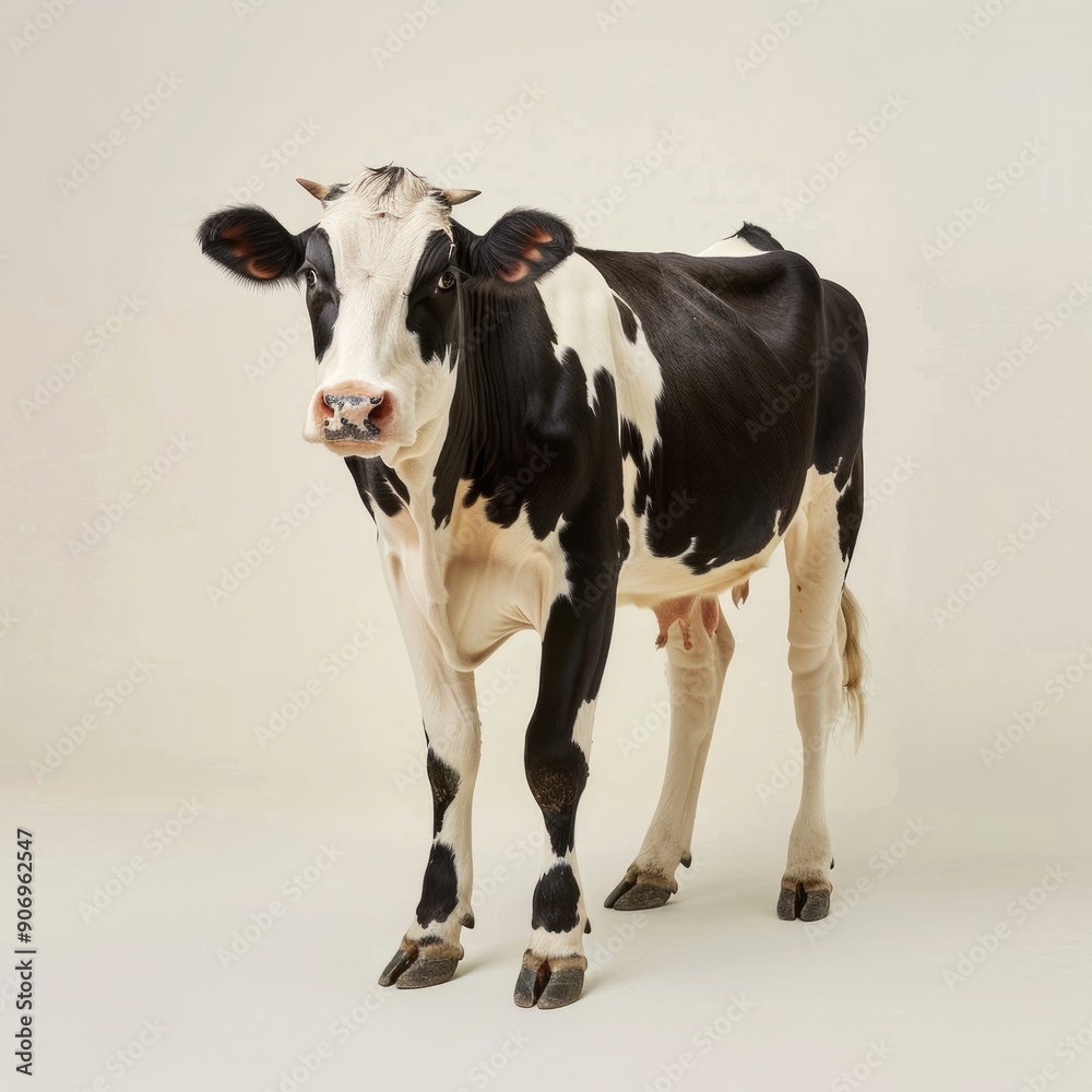 Medium shot of a cow full body shot, isolated on a light solid pastel white background, Medium shot of a cow full body shot, isolated on a light solid pastel white background,