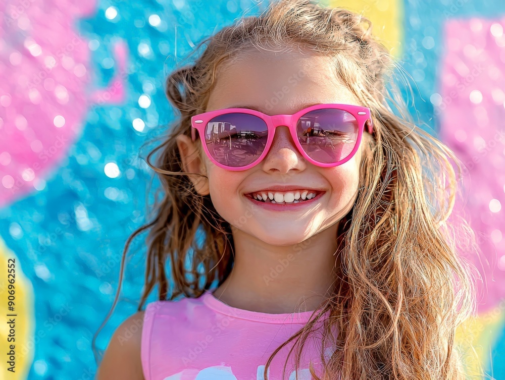 portrait of a cute girl in pink sunglasses portrait of a cute girl in pink sunglasses