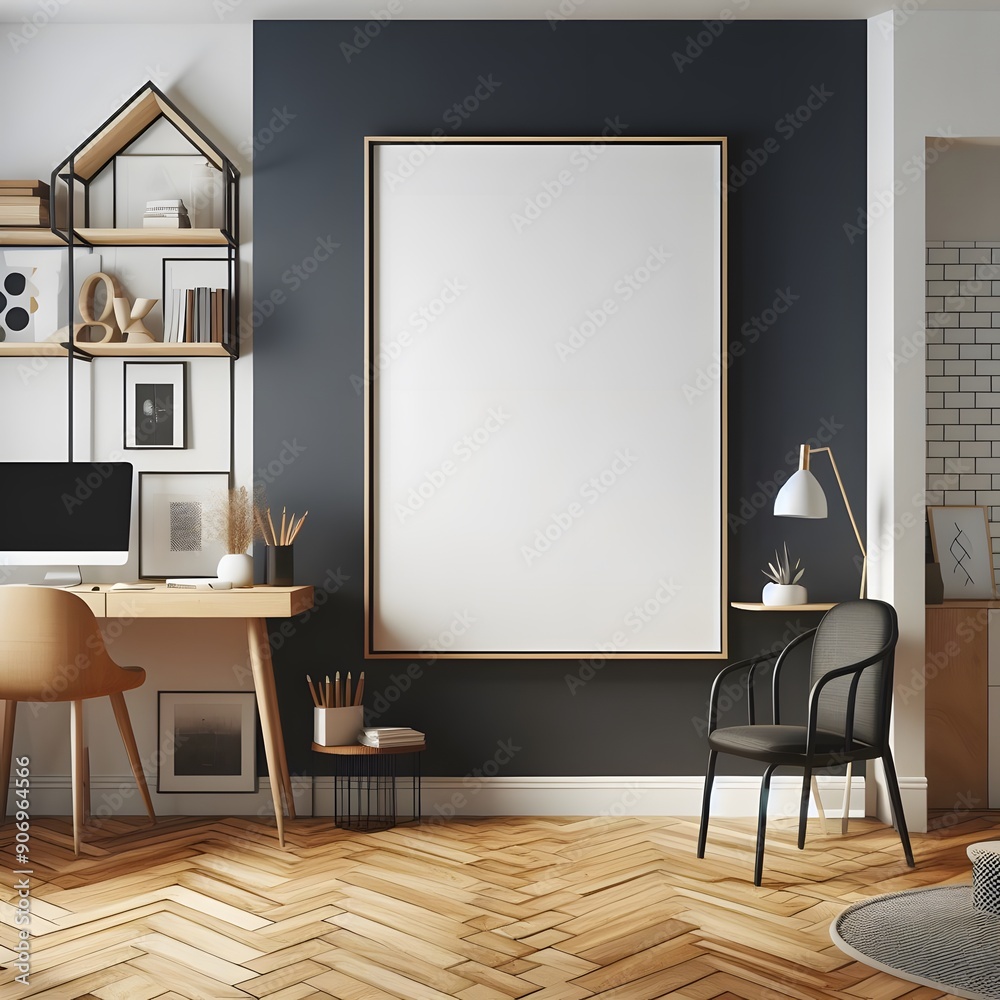 Modern Home Office with Blank Canvas and Stylish Furniture Modern Home Office with Blank Canvas and Stylish Furniture