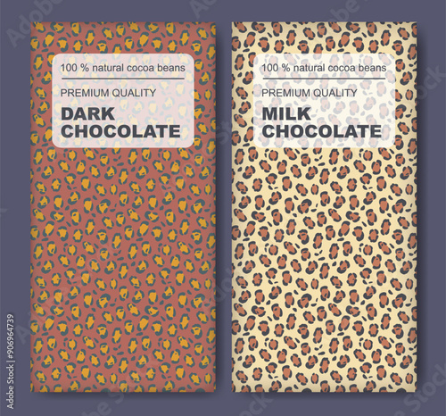 Original chocolate abstract vector package set. Animal skin pattern design label set