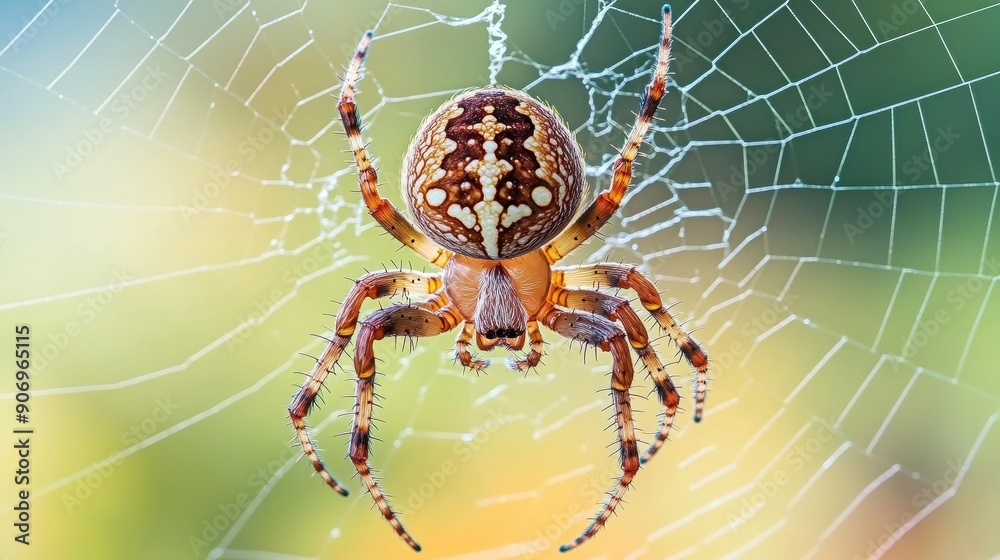 Close-up of a Spider in Its Delicate Web Close-up of a Spider in Its Delicate Web