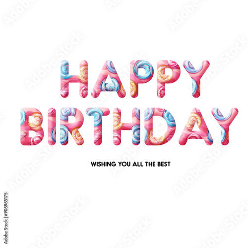 Happy Birthday text with candy pattern greeting card.