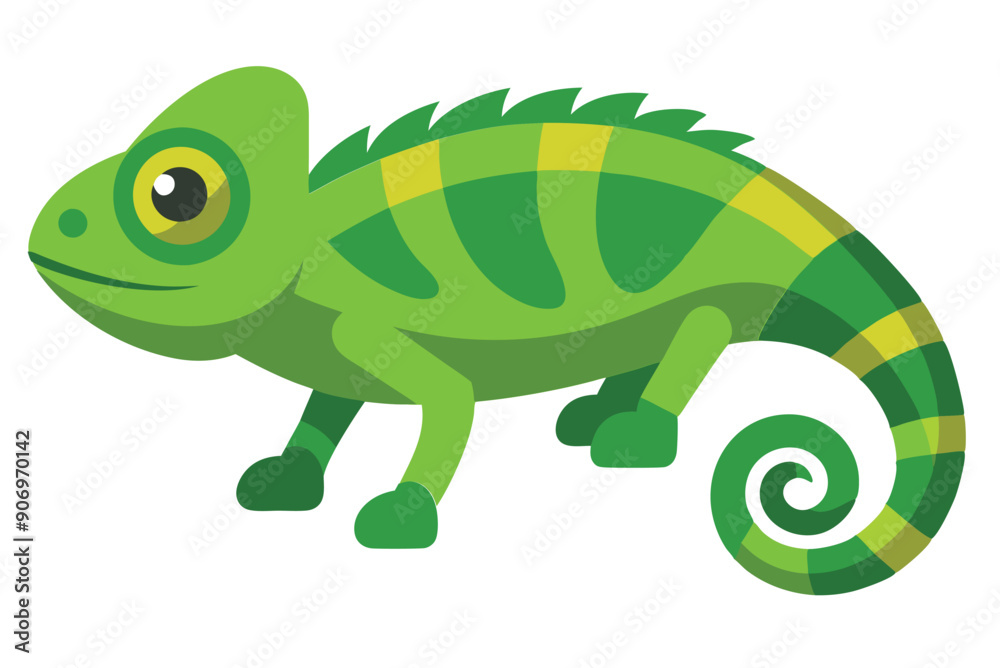 Obraz premium Chameleon animal flat vector illustration on white background. 