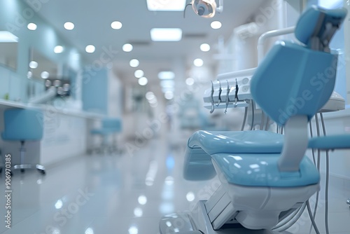Modern Dental Clinic Interior with Blue Accents and Bright Lighting