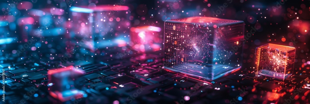 Fototapeta premium The Future of Connection: Digital Cubes in the Metaverse Representing Advanced Technological Networking and Virtual Integration