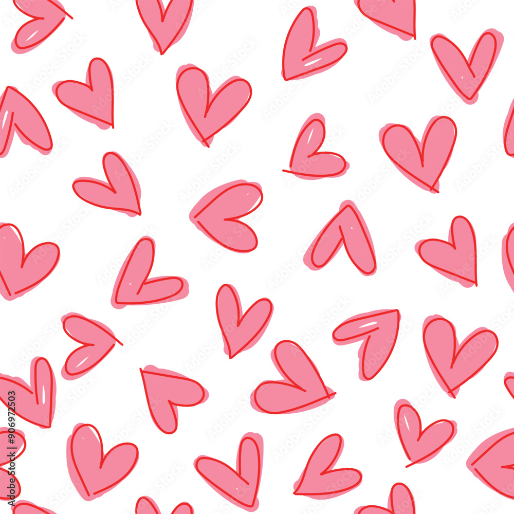 Seamless pattern with cute pink hearts on white background. Vector illustration. Seamless pattern with cute pink hearts on white background. Vector illustration.