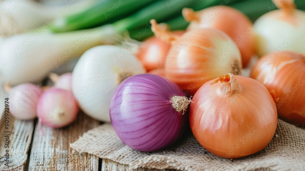Fresh Onions Collected in a Woven Basket Arranged on Rustic Wooden Table Fresh Onions Collected in a Woven Basket Arranged on Rustic Wooden Table