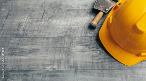 Construction Tools Laid Out on Wooden Surface Ready for Work
