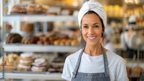 Smiling Baker in an Attractive Bakery With Fresh Pastries on Display