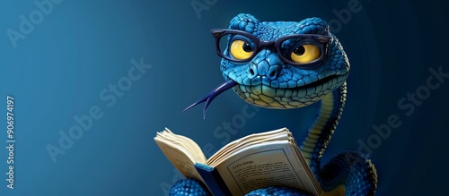 A character snake robot professor at the university in a blue academic setting, showcasing a futuristic and academic environment.