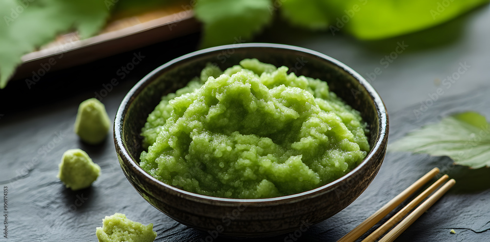Wasabi paste in bowl food photo Wasabi paste in bowl food photo
