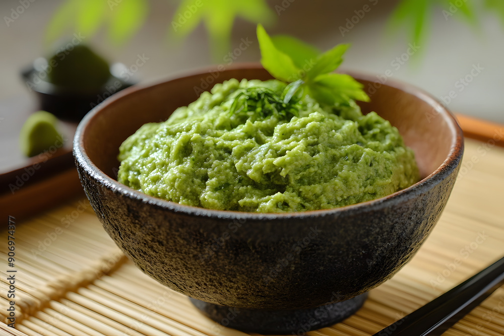 Wasabi paste in bowl food photo Wasabi paste in bowl food photo