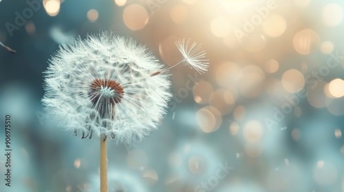 Dandelion Seeds Floating in Gentle Breeze Against Blurred Background