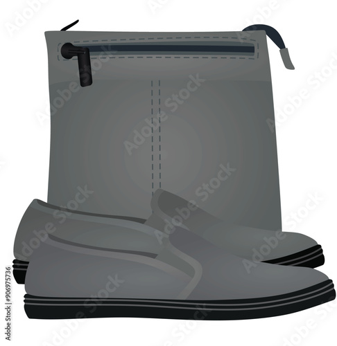 Grey  loafer shoes and handbag. vector illustration