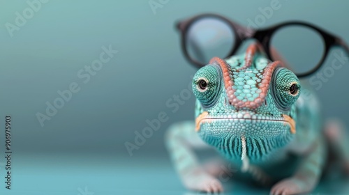 Close-Up of Colorful Chameleon on a Rock in Lush Green Environment