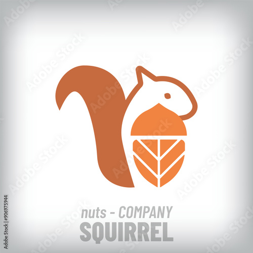 Unique logo with squirrel design behind hazelnuts. Creative animal, company icon template. vector