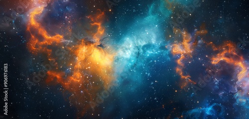 Deep space cosmic nebula featuring vibrant colors of orange, showcasing the intricate beauty of the universe.