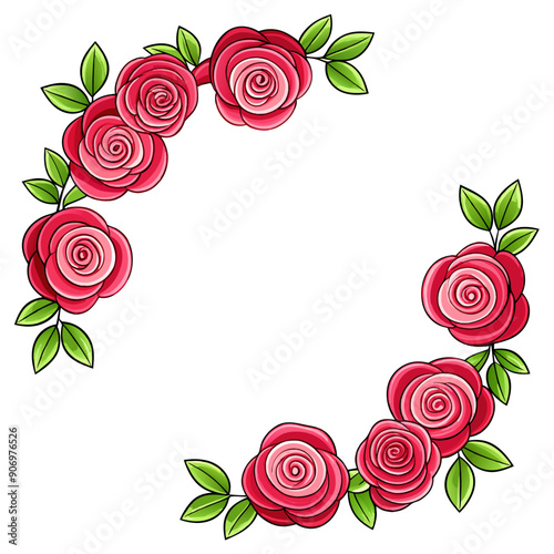  pink and red roses form a semi-circular arrangement in the corner