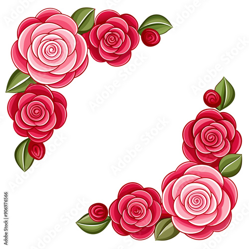  pink and red roses form a semi-circular arrangement in the corner