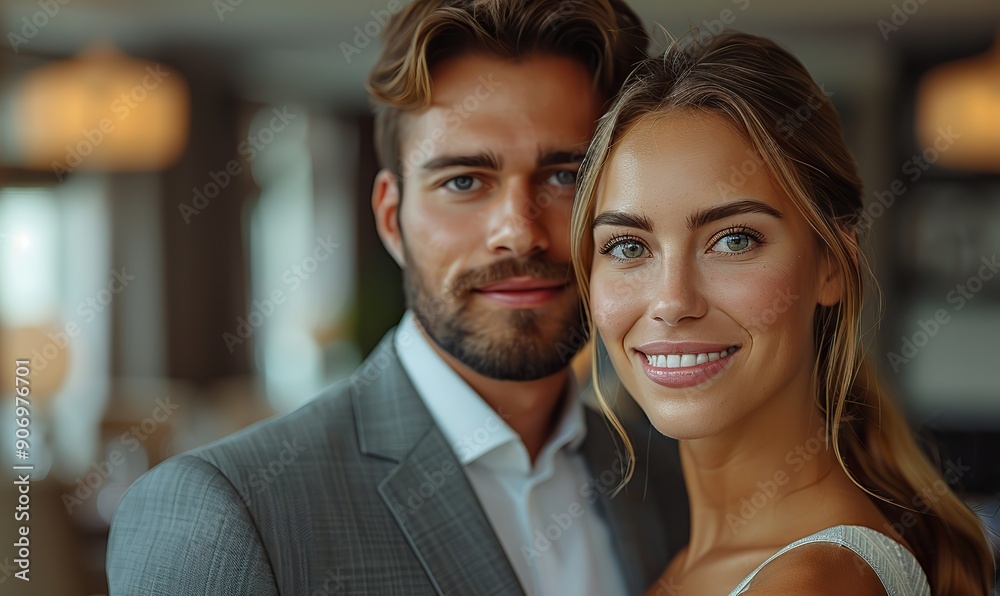 The business couple is showing thumbs up. The business couple is showing thumbs up.