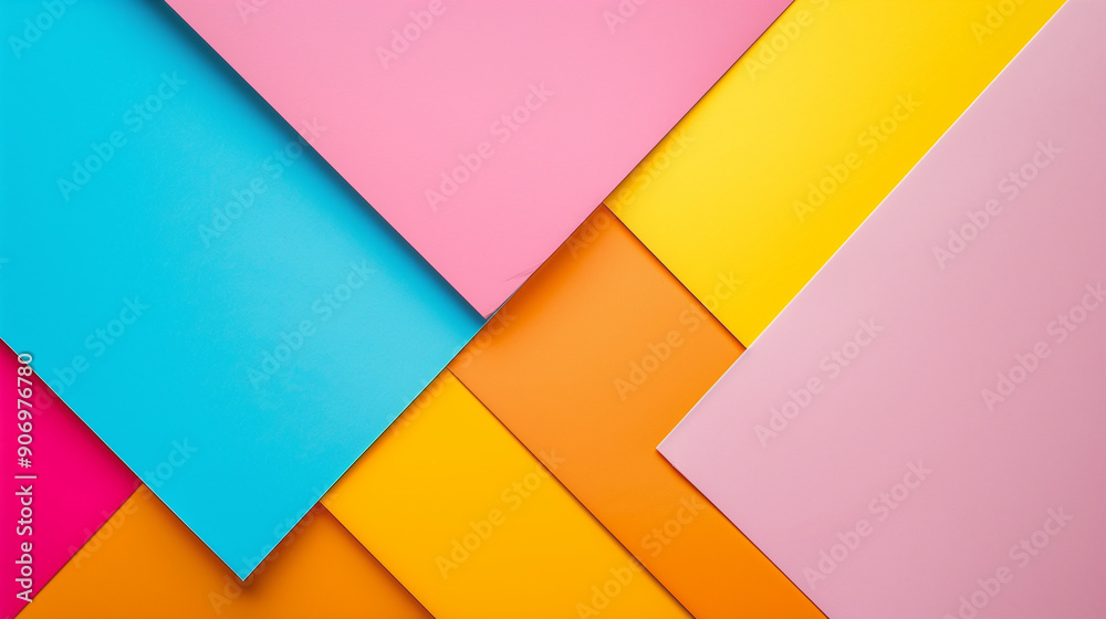 Bright and colorful background, background of rectangular bright and multicolored shapes superimposed on each other, with shadows