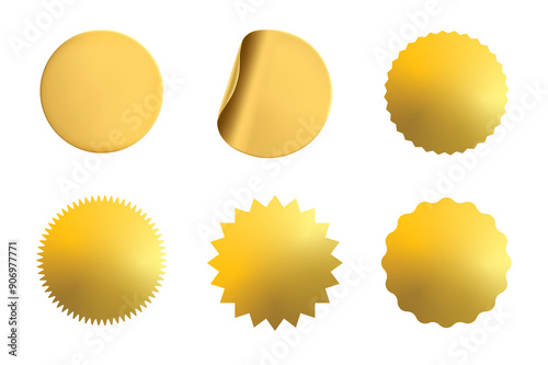 Golden Color Round Stickers Set Transparent Background PNG