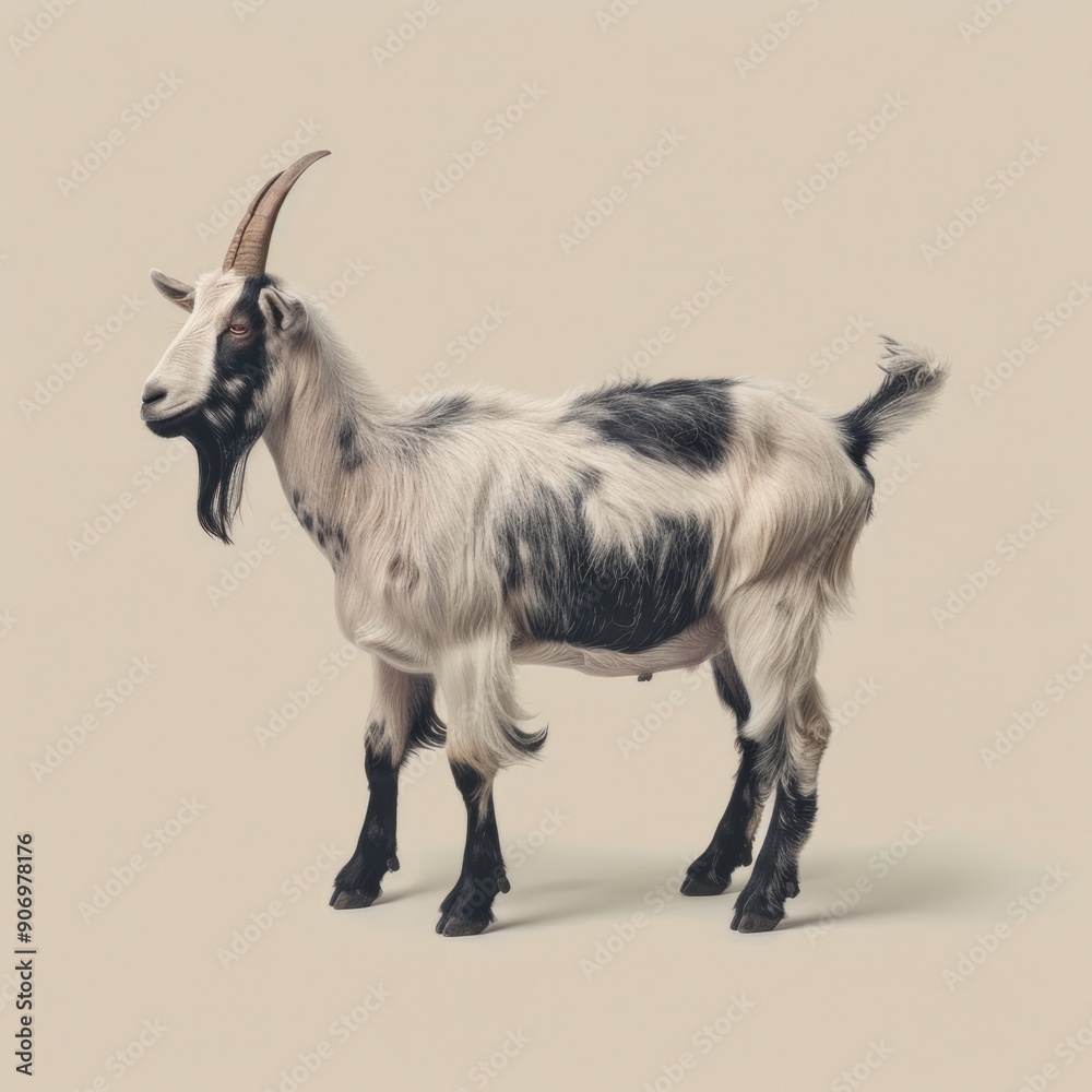 Medium shot of a goat, isolated on a light solid pastel white background Medium shot of a goat, isolated on a light solid pastel white background