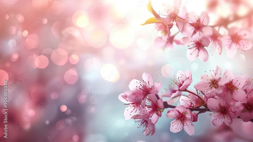 Blooming cherry branch on a pink background, Spring themed background, cherry tree branches. Blooming cherry branch on a pink background, Spring themed background, cherry tree branches.