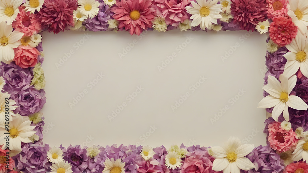 Frame made of flowers, text space. Generative AI Frame made of flowers, text space. Generative AI