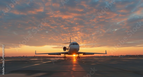 Private Jet on Tarmac During Sunset at Airport