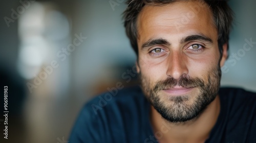 Close-Up Portrait of a Man With Intense Eyes and a Beard in Natural Light