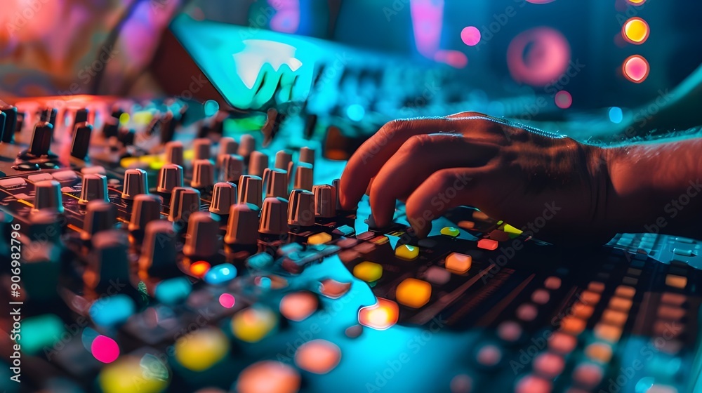 DJ Mixing Music on a Soundboard DJ Mixing Music on a Soundboard