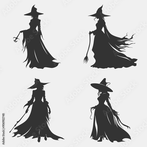 Black Silhouette Halloween Witch Clipart