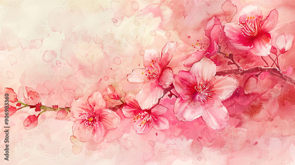 Watercolor cherry blossoms in dry brush style, bold and striking strokes, vibrant spring colors, clean background Watercolor cherry blossoms in dry brush style, bold and striking strokes, vibrant spring colors, clean background