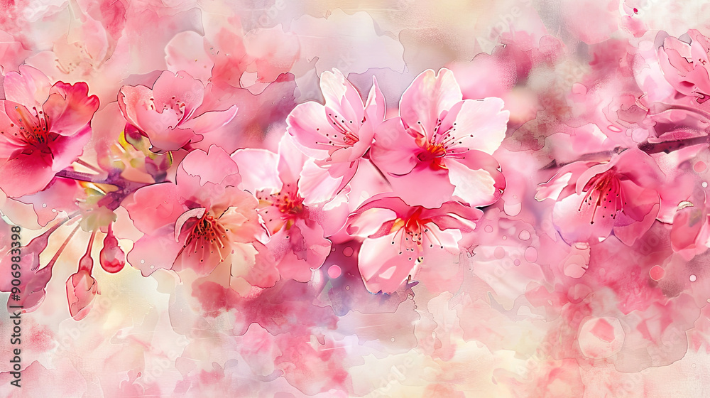 Watercolor cherry blossoms in dry brush style, bold strokes and vivid spring colors, lively scene, clean background Watercolor cherry blossoms in dry brush style, bold strokes and vivid spring colors, lively scene, clean background