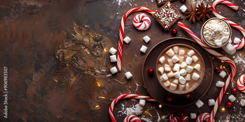 Warm and Cozy Hot Chocolate with Marshmallows, Festive Hot Cocoa with Peppermint Candy Canes